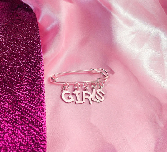 GIRLS letter charm word kilt pin brooch Leftbians