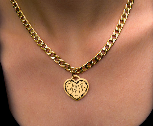 Queer barbed wire heart chain gold stainless steel necklace Leftbians