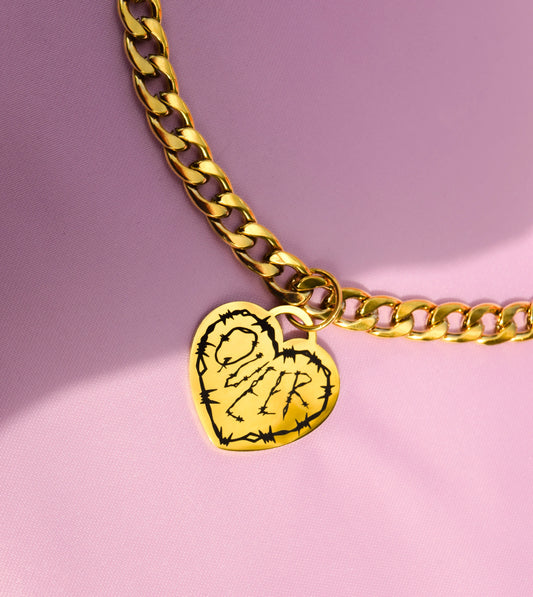 Queer barbed wire heart chain gold stainless steel necklace Leftbians