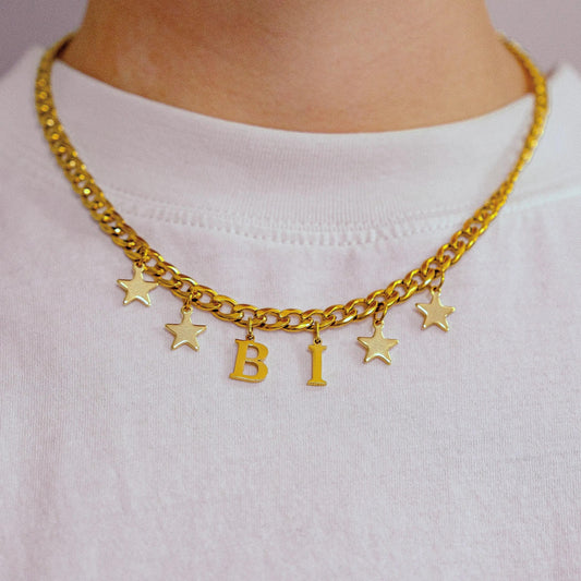 Gold Bi letter charm chain in 304 stainless steel Leftbians