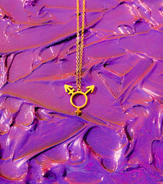 Gold Transgender symbol necklace, 304 stainless steel Leftbians