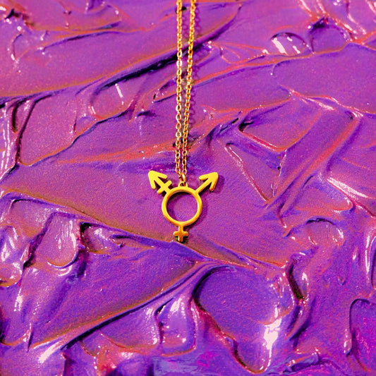 Gold Transgender symbol necklace, 304 stainless steel Leftbians