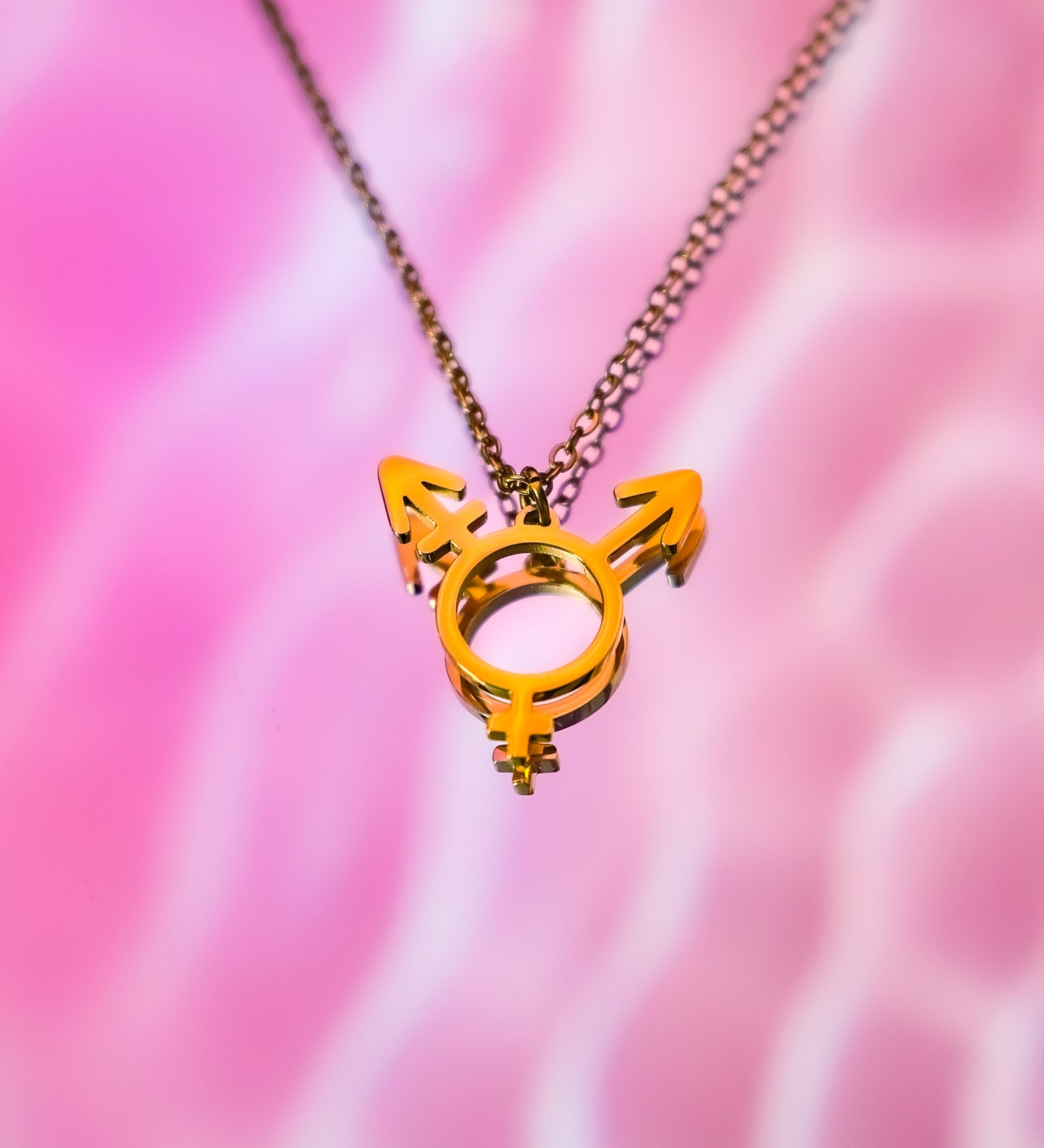 Gold Transgender symbol necklace, 304 stainless steel