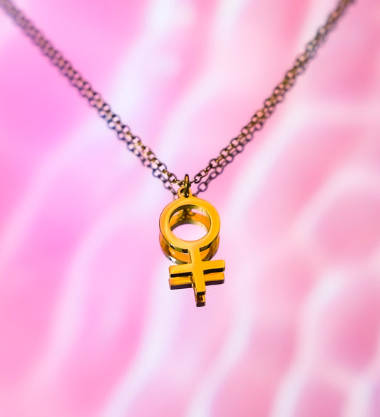 Venus symbol necklace in gold plated stainless steel
