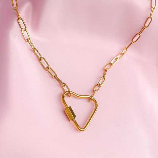 Gold heart carabiner necklace in 304 stainless steel Leftbians
