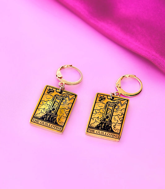 The Guillotine Tarot Card Gold Stainless Steel Earrings Leftbians