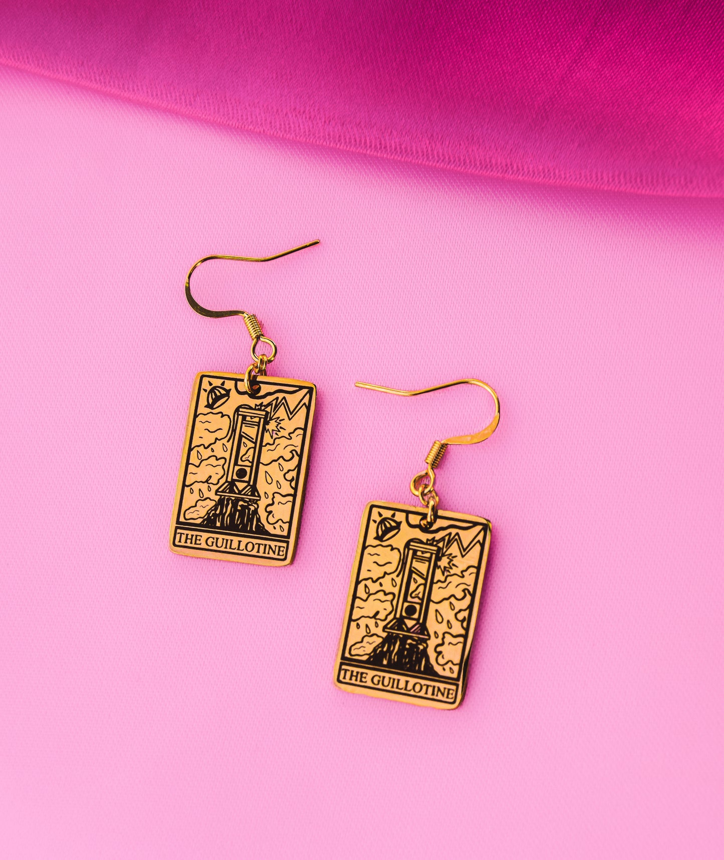 The Guillotine Tarot Card Gold Stainless Steel Earrings
