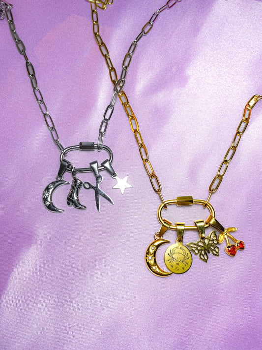 Matching carabiner charm necklaces in 304 stainless steel Leftbians