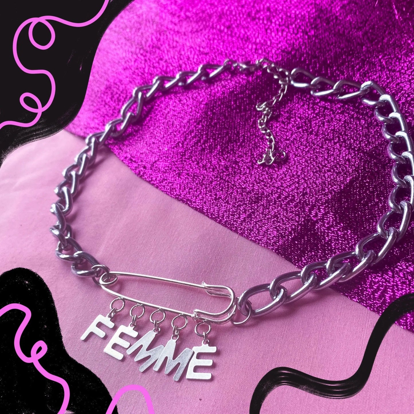 Femme kilt pin chunky chain choker necklace Leftbians