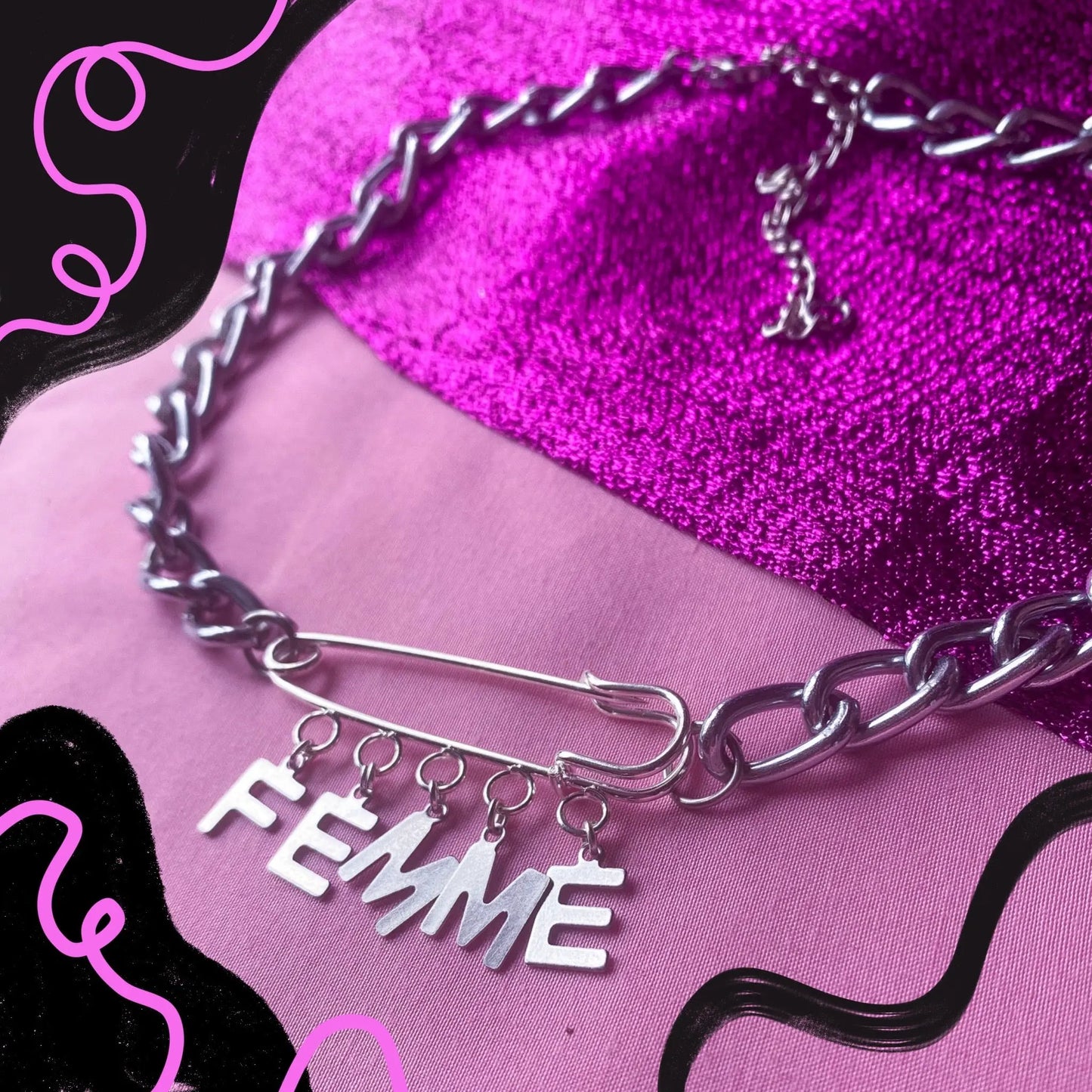 Femme kilt pin chunky chain choker necklace Leftbians