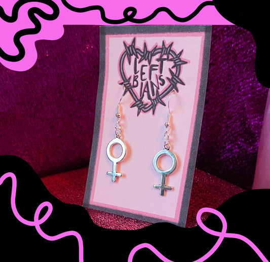 Silver Venus symbol charm earrings Leftbians