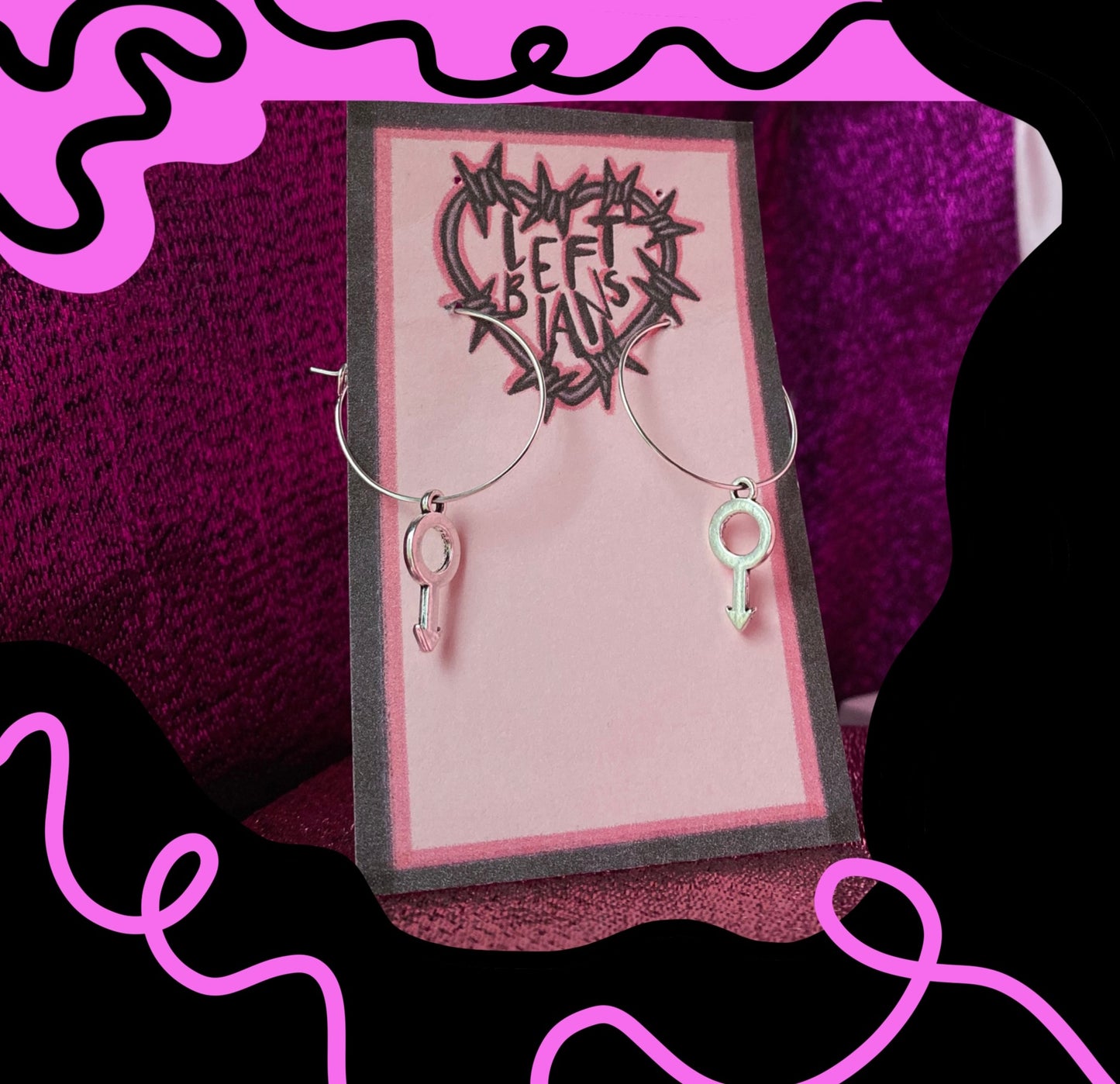 Silver Mars symbol hoop earrings