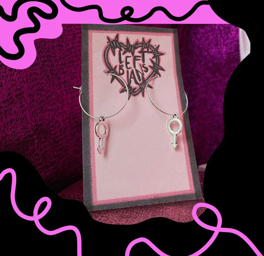 Silver Mars symbol hoop earrings Leftbians