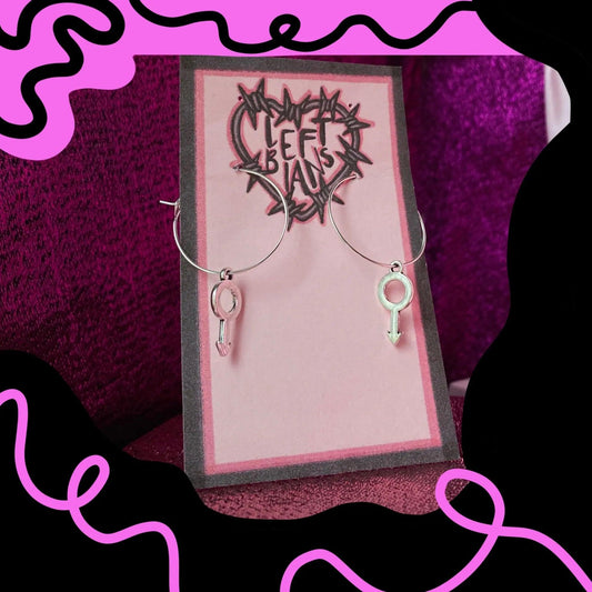 Silver Mars symbol hoop earrings Leftbians