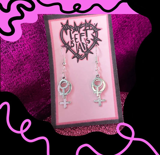 Double Venus silver earrings, small and big layered charm earrings Leftbians