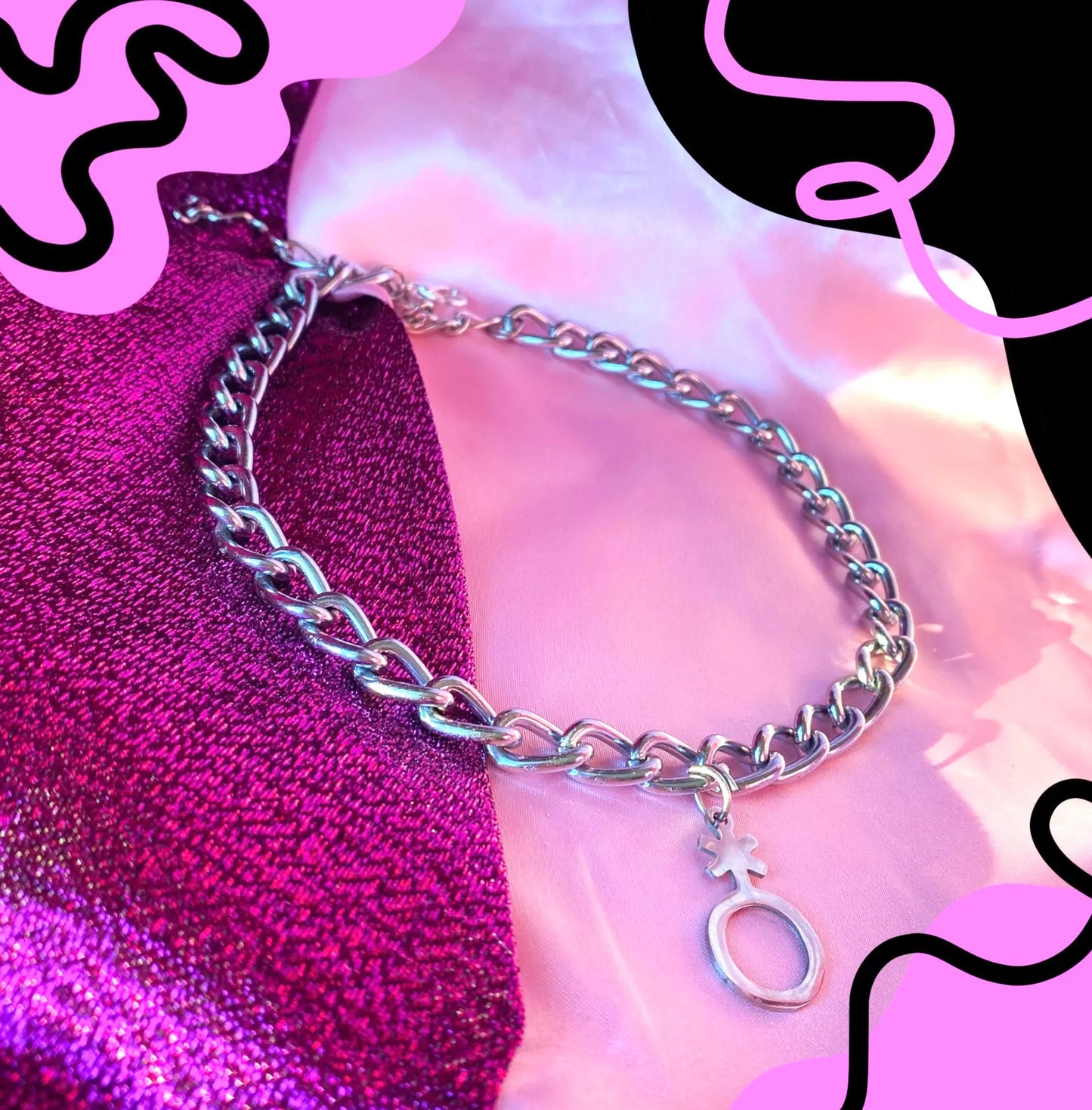 Non binary charm on chunky chain choker necklace Leftbians