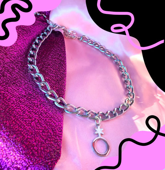 Non binary charm on chunky chain choker necklace Leftbians