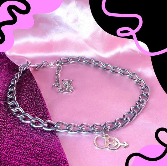 Double mars charm chunky chain choker necklace Leftbians