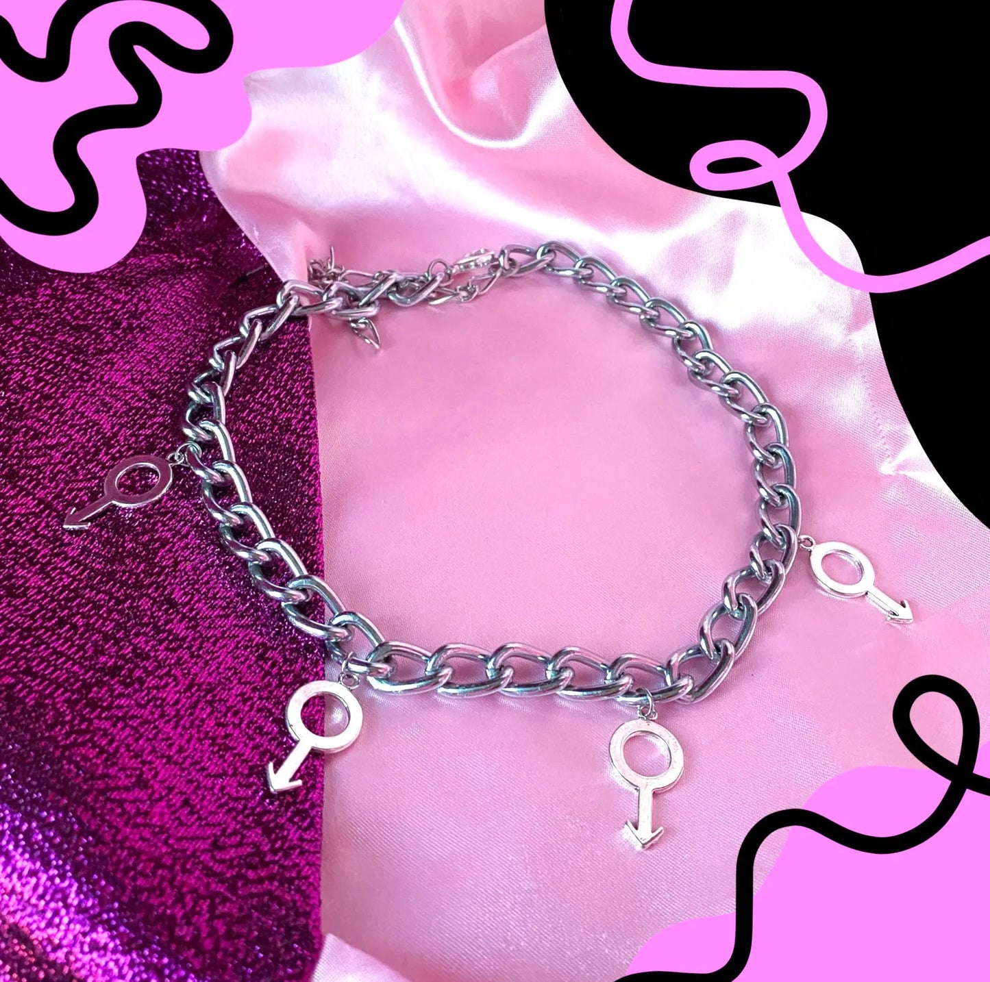 Multiple large mars charm chunky chain choker necklace Leftbians