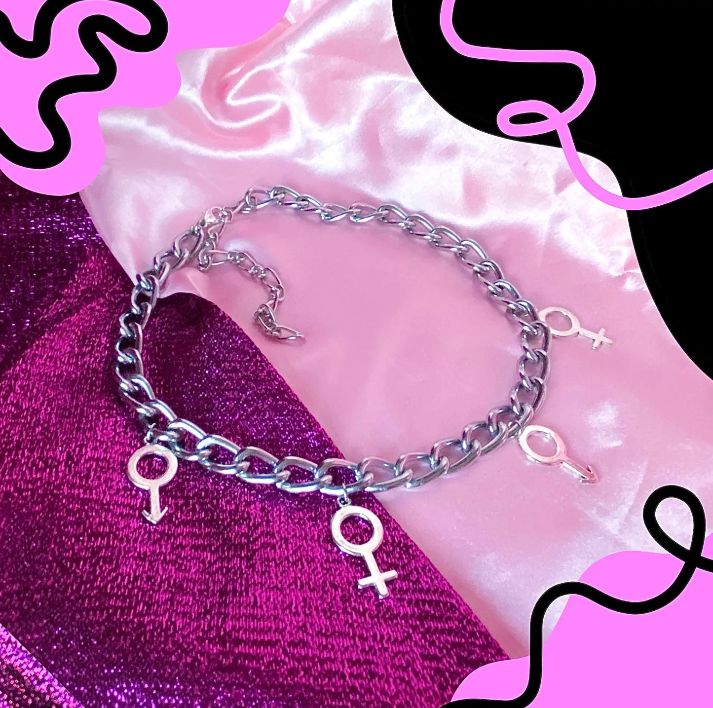 Venus and Mars symbol charms choker chain necklace Leftbians