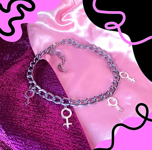 Venus and Mars symbol charms choker chain necklace Leftbians