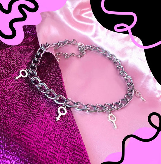 Multiple small mars charm chunky chain choker necklace Leftbians