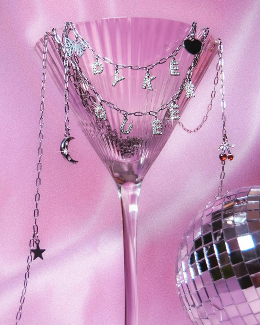 Fruity sparkly word necklace in 304 stainless steel Leftbians