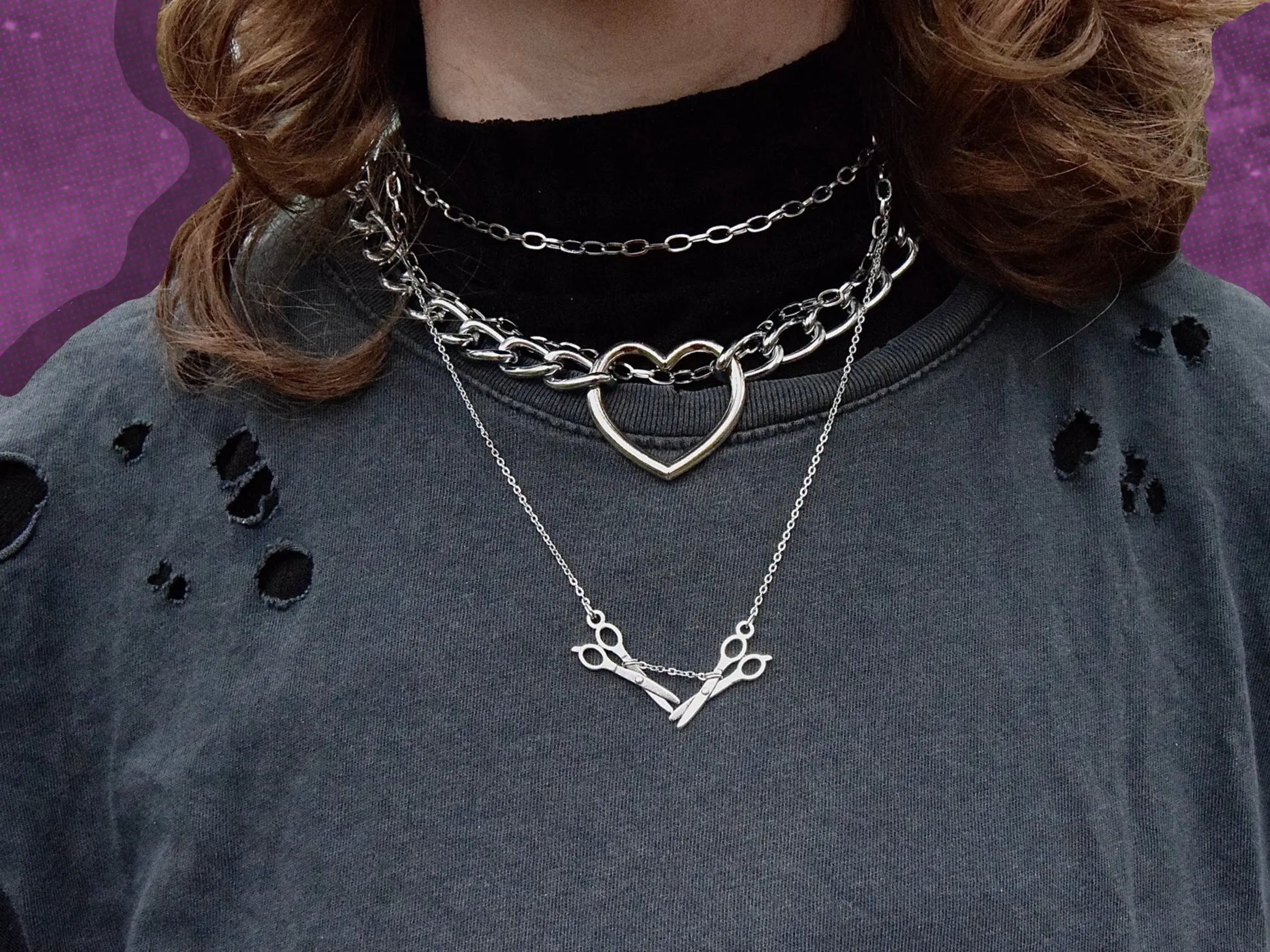 Silver scissor necklace, sapphic pride necklace. Leftbians
