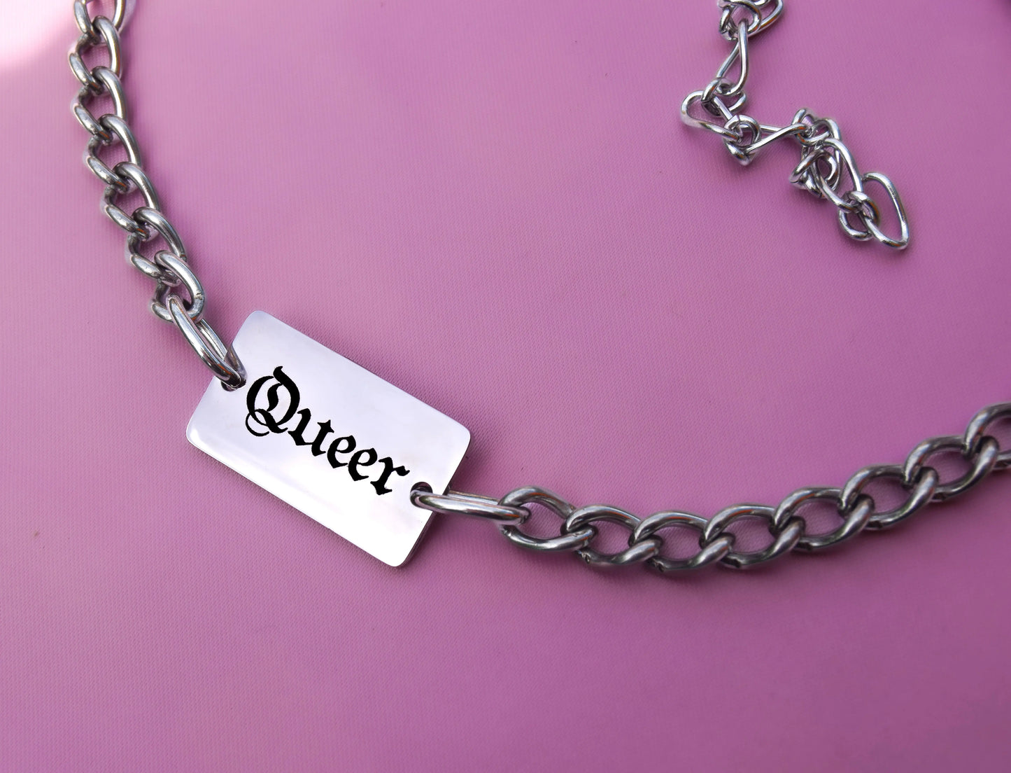 Queer gothic text chain necklace stainless steel Leftbians