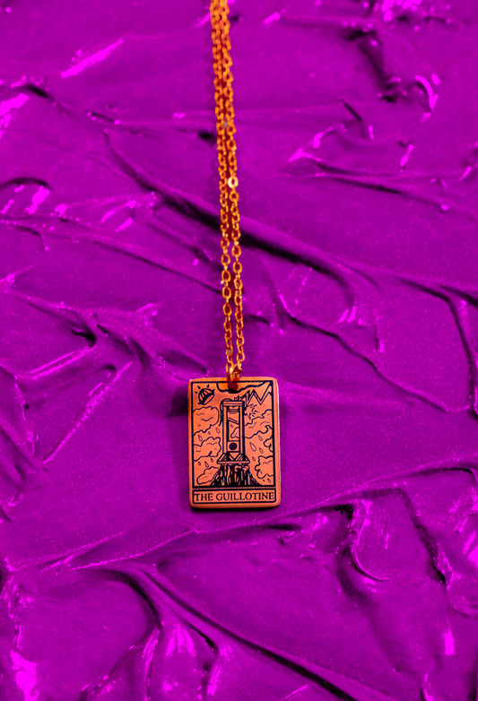 The Guillotine Tarot Card Rose Gold Stainless Steel Necklace
