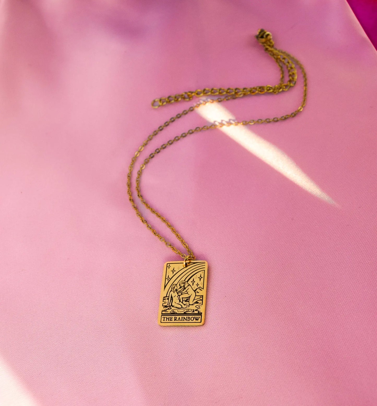 The Rainbow Tarot Card Gold Stainless Steel Necklace Leftbians