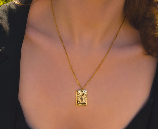 The Rainbow Tarot Card Gold Stainless Steel Necklace Leftbians