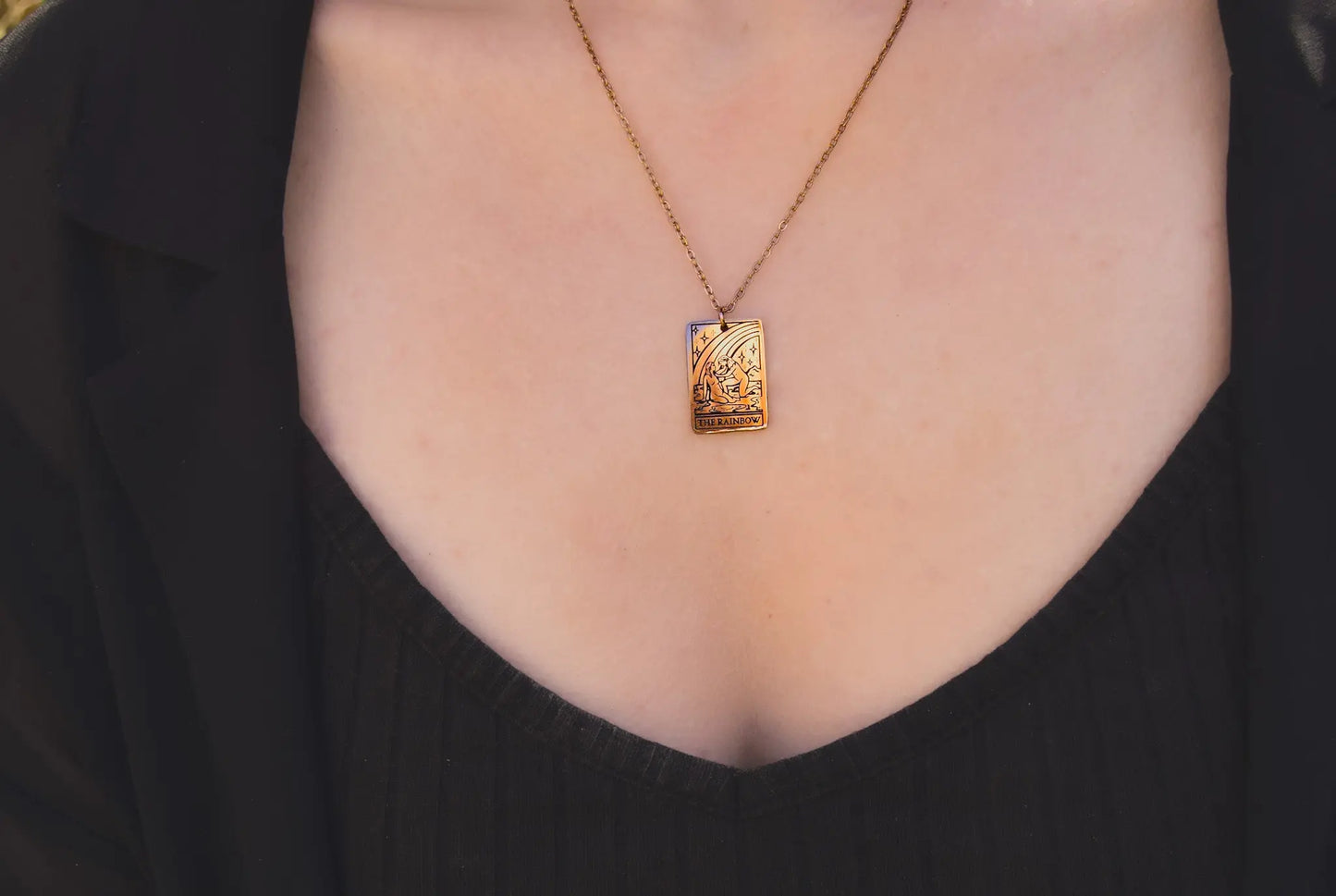 The Rainbow Tarot Card Rose Gold Stainless Steel Necklace Leftbians