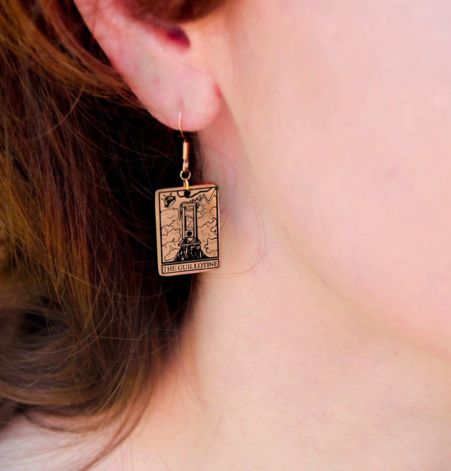The Guillotine Tarot Card Rose Gold Earrings Leftbians