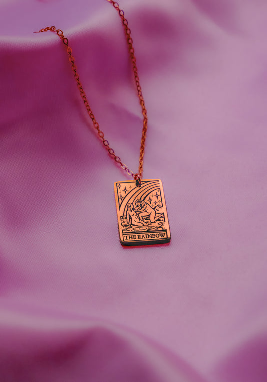 The Rainbow Tarot Card Rose Gold Stainless Steel Necklace