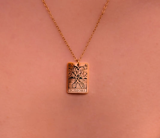 The Scissors Tarot Card Rose Gold Stainless Steel Necklace Leftbians