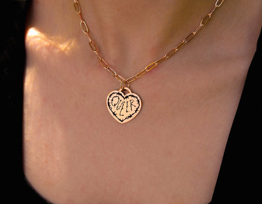 Queer barbed wire heart chain rose gold stainless steel necklace Leftbians