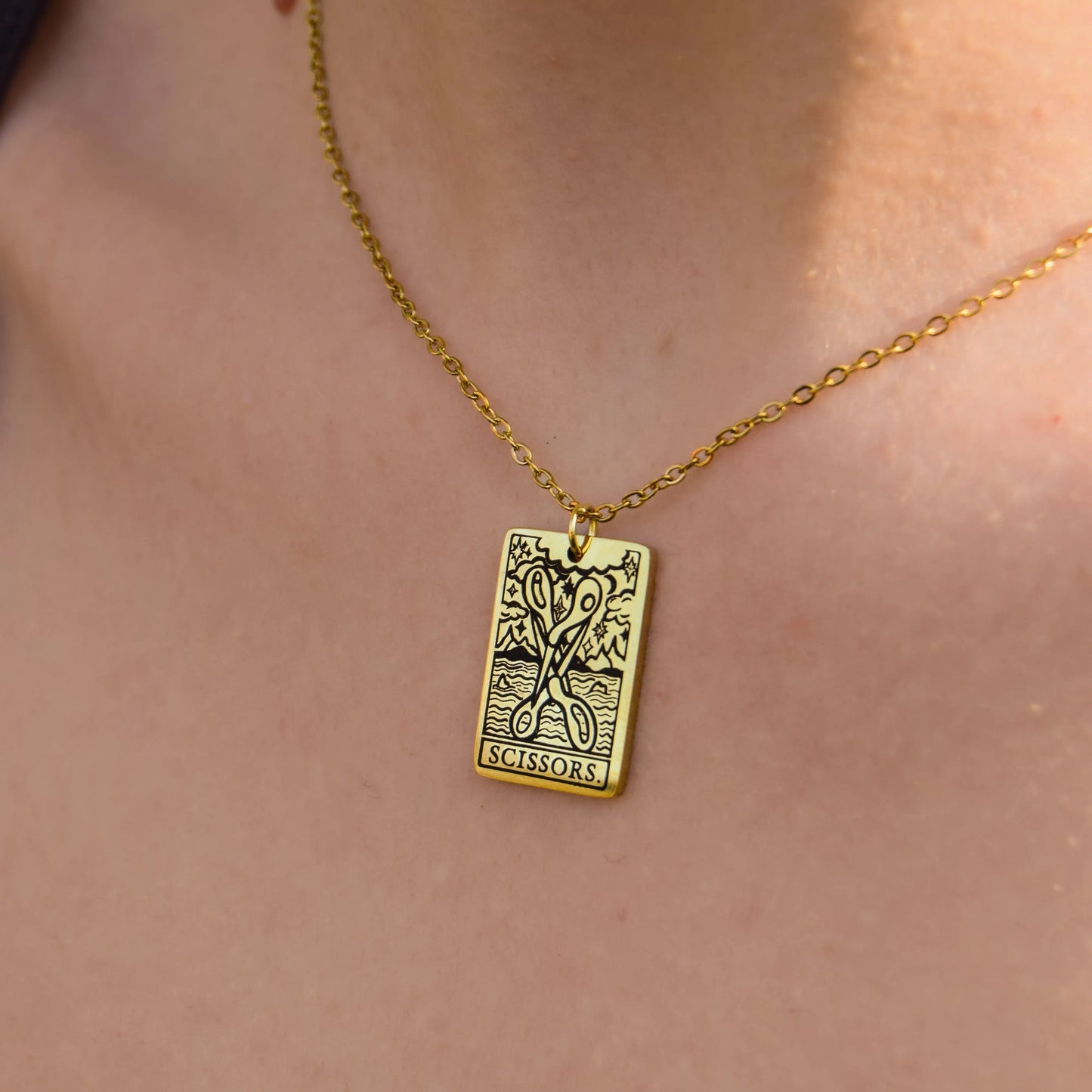 The Scissors Tarot Card Gold Stainless Steel Necklace Leftbians