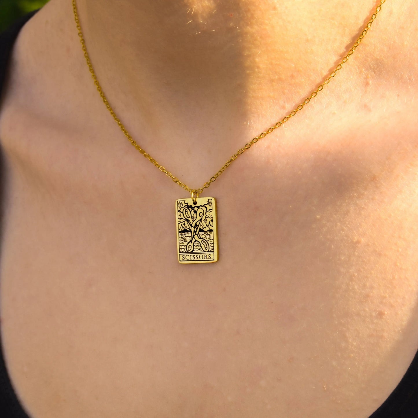 The Scissors Tarot Card Gold Stainless Steel Necklace Leftbians