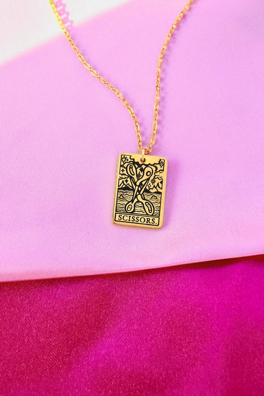 The Scissors Tarot Card Gold Stainless Steel Necklace Leftbians