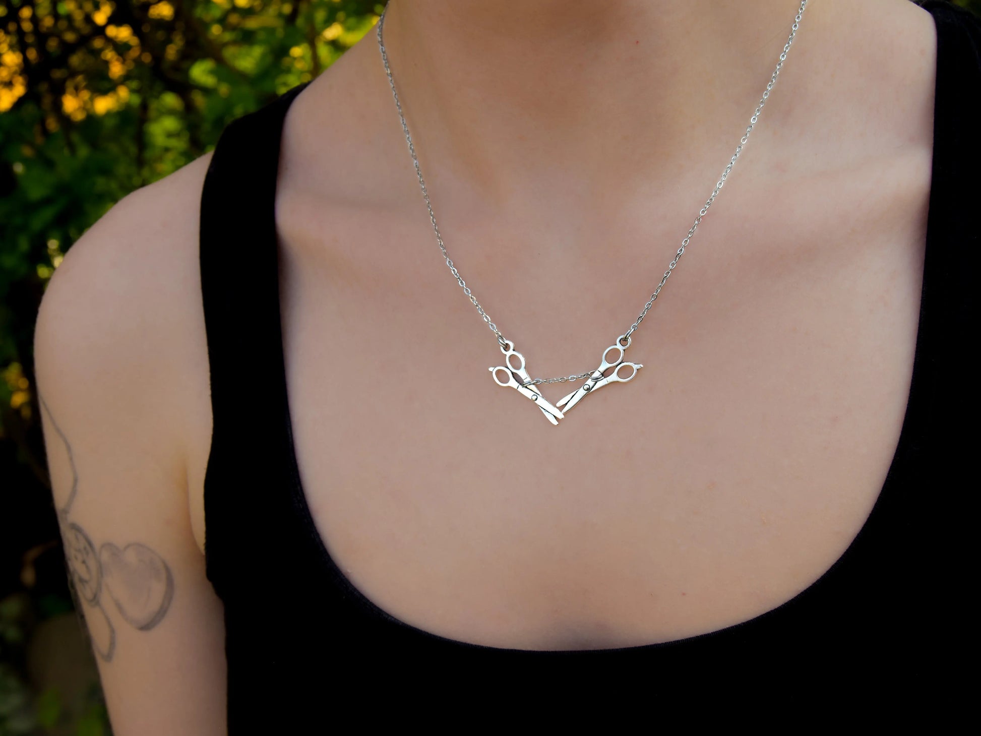 Silver scissor necklace, sapphic pride necklace. Leftbians