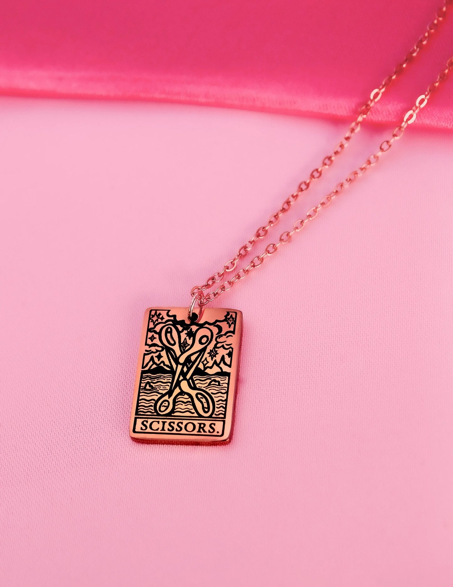 The Scissors Tarot Card Rose Gold Stainless Steel Necklace Leftbians