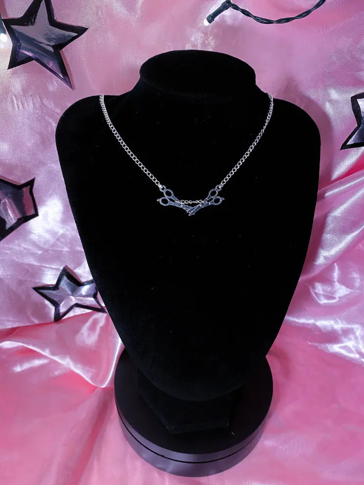 Silver scissor necklace, sapphic pride necklace. Leftbians