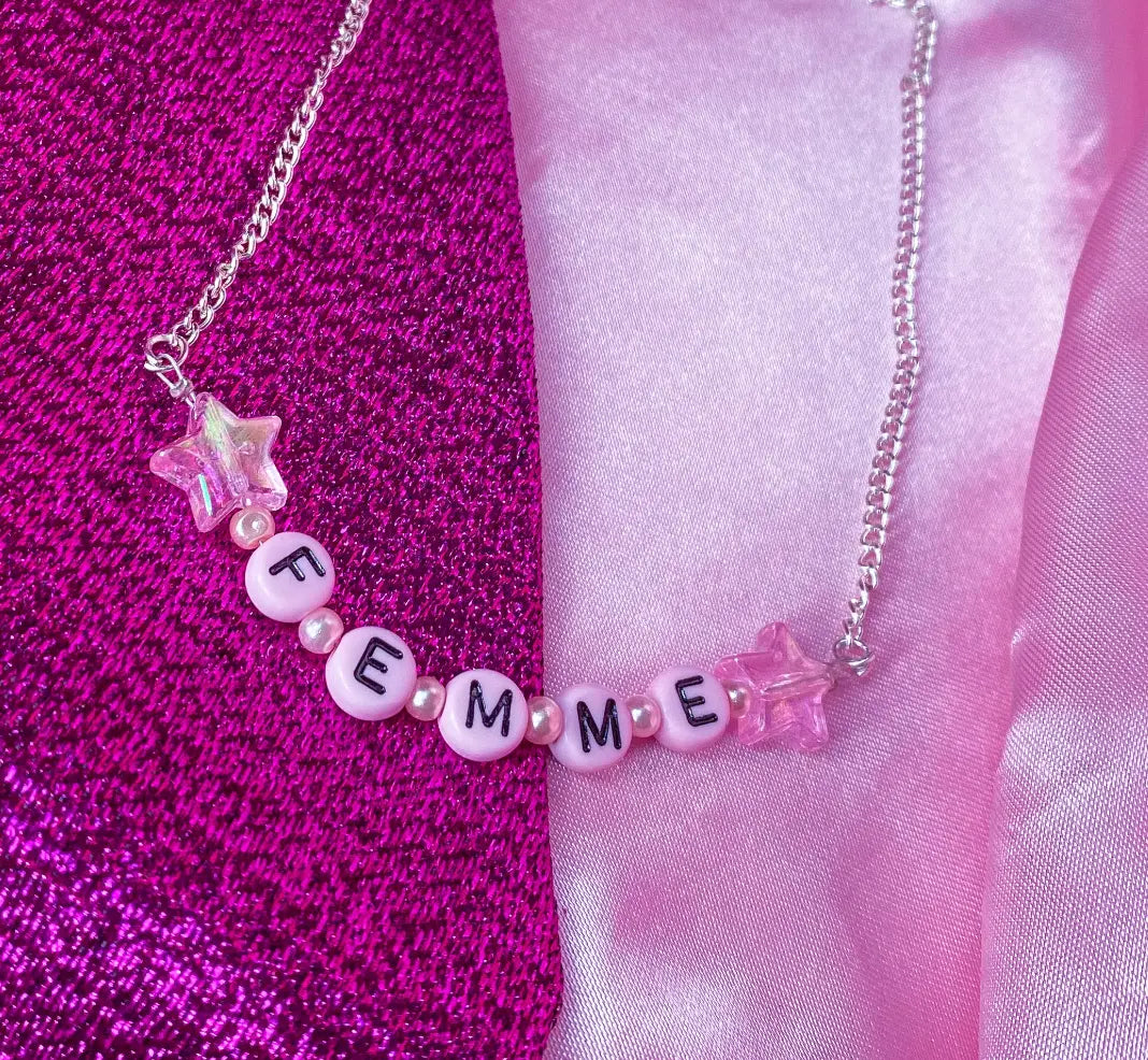 Pink femme letter bead necklace Leftbians