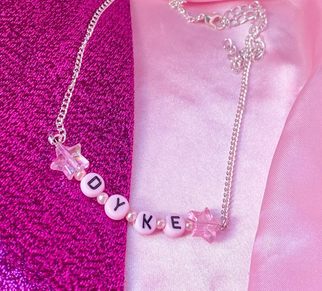 Pink dyke letter bead necklace Leftbians