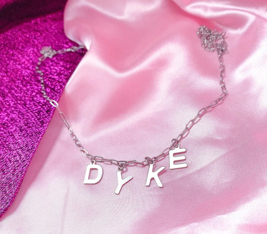 DYKE lettering necklace, 100% stainless steel Leftbians