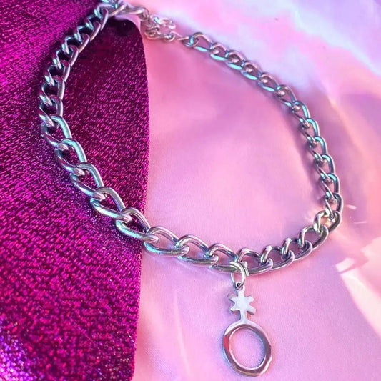 Non binary charm on chunky chain choker necklace Leftbians