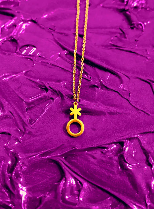 Gold Non binary symbol necklace, 304 stainless steel Leftbians