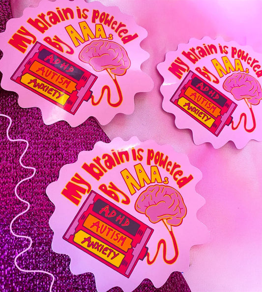 My brain is powered by ADHD, Autism and Anxiety, funny neurodivergent sticker