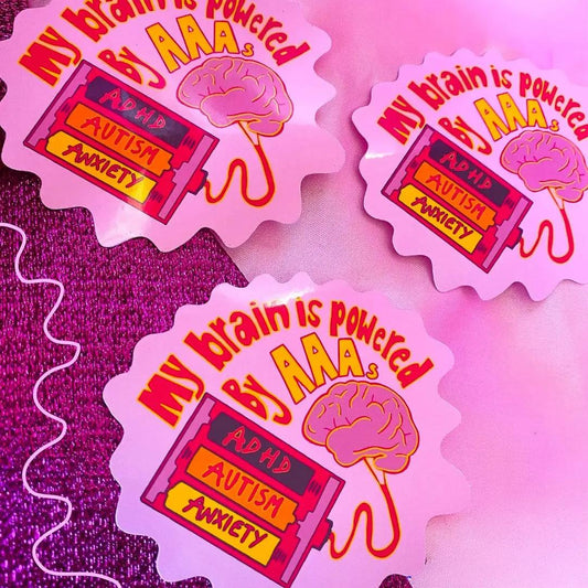 My brain is powered by ADHD, Autism and Anxiety, funny neurodivergent sticker Leftbians